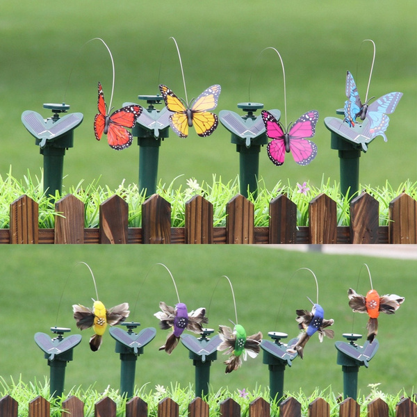 Random Color Plants Solar Powered Fluttering Flying Dancing Flowerpot Home  Decor Artificial Butterfly Fake Bird Garden Ornaments